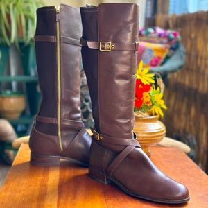 Cole Haan Dorian brown leather/stretch equestrian knee boot. Size 9.5